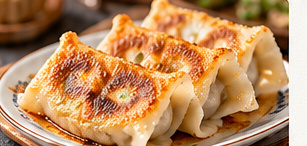 香煎锅贴的AI概念视觉，非实拍