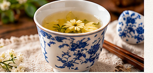 花茶搭配的AI概念视觉，非实拍